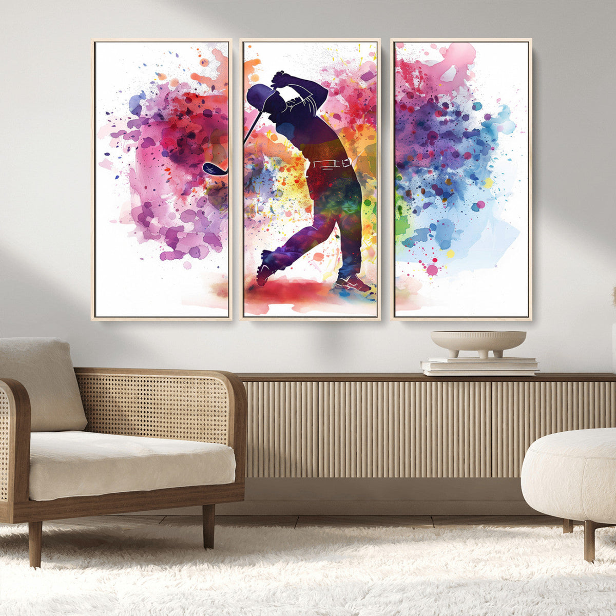 Colorful Golfer Swing Wall Art Canvas Print - Ready to Hang,