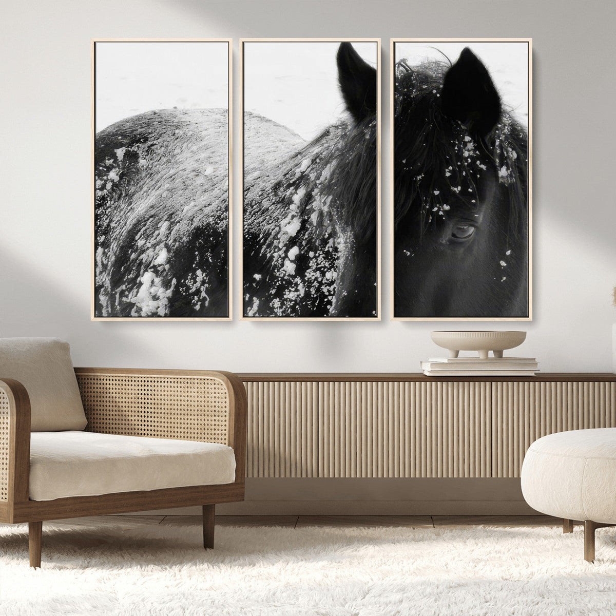 Black Horse in Snow Canvas Print | Winter Horse Wall Art |