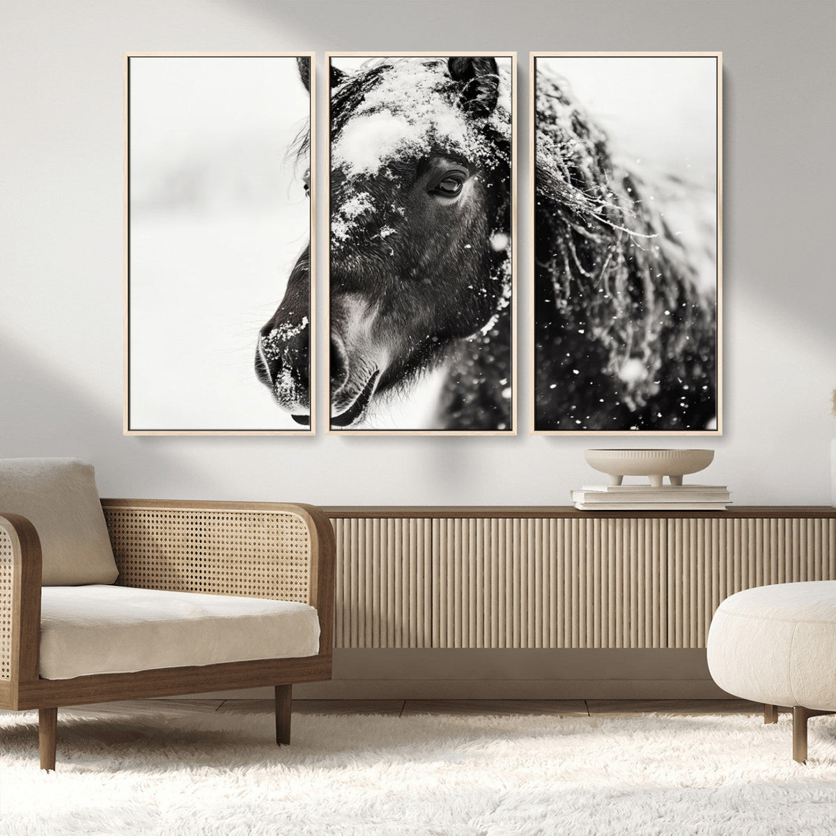 Framed Black and White Horse Wall Art | Ready to Hang and