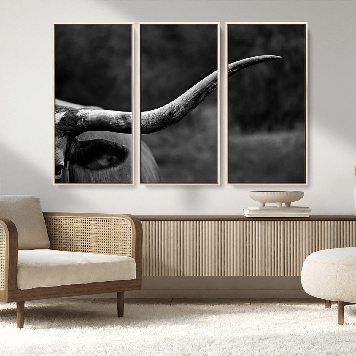 Cow Longhorn Wall Art | Black and White Print | Ready to