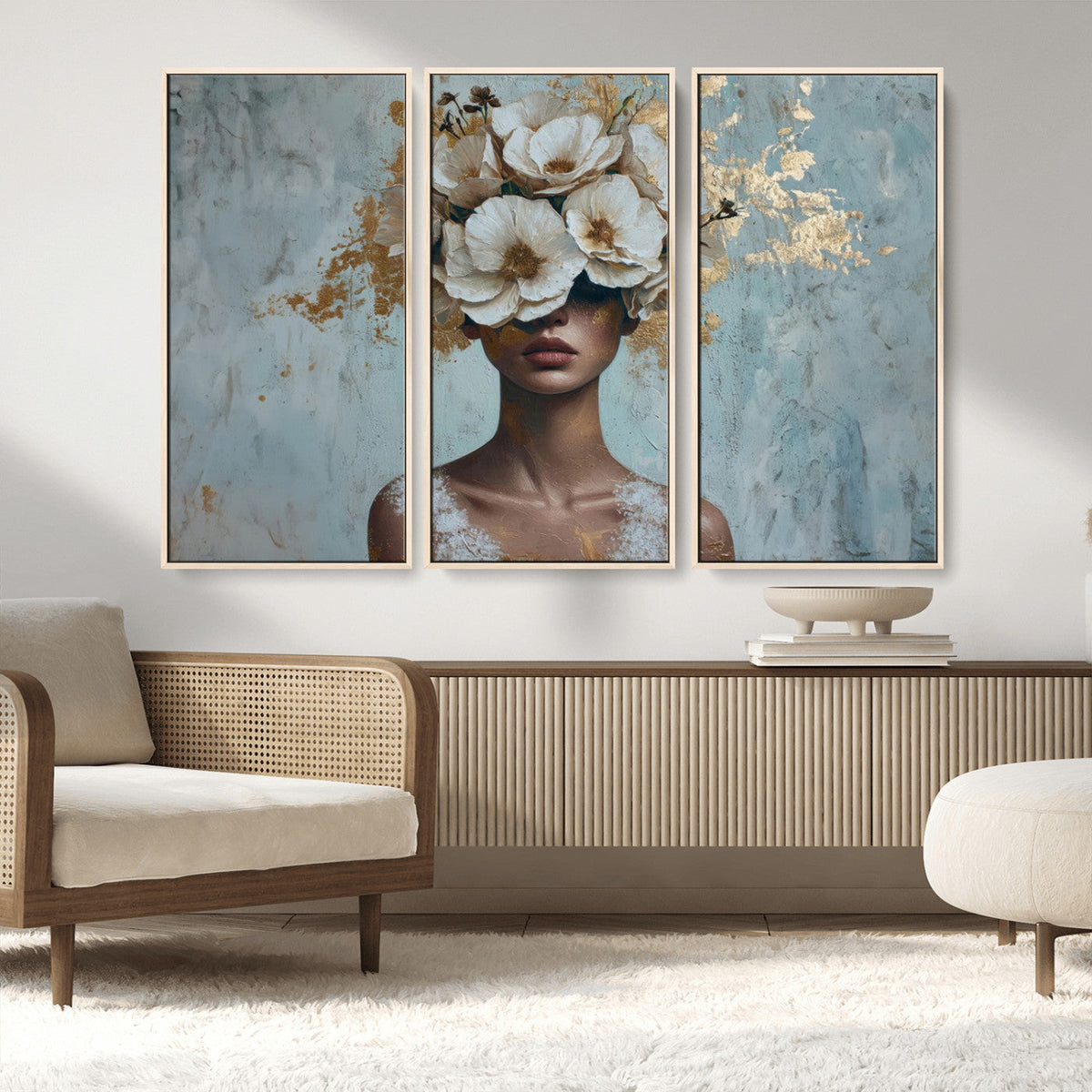 Golden Petal Wall Art - Petal Silhouette Woman Wall Art