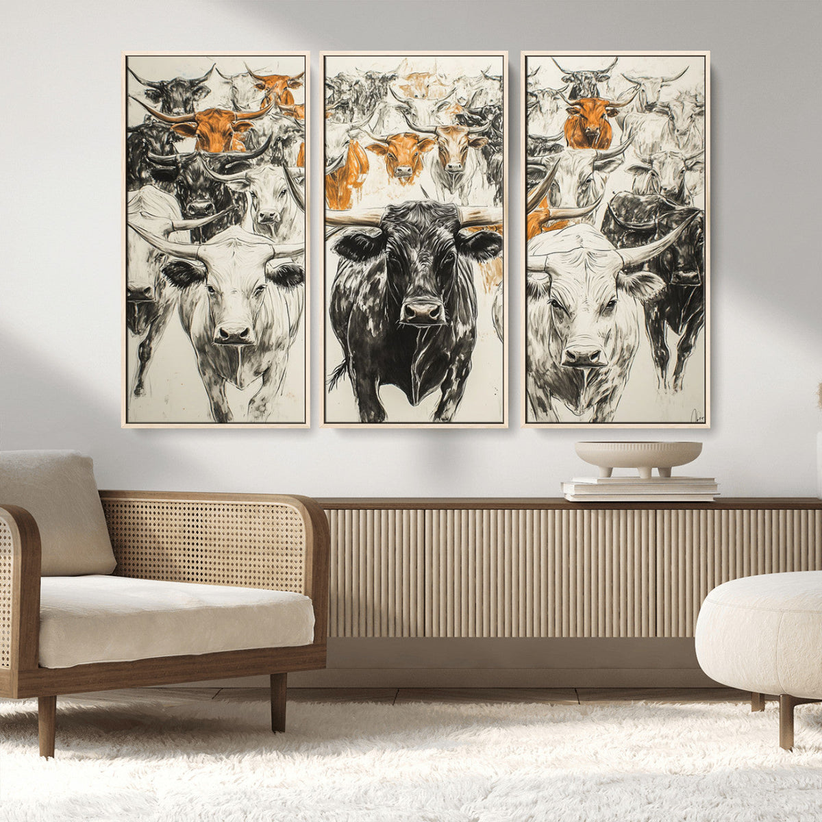 Texas Longhorn Wall Art Canvas Print – Herd Abstract Cow
