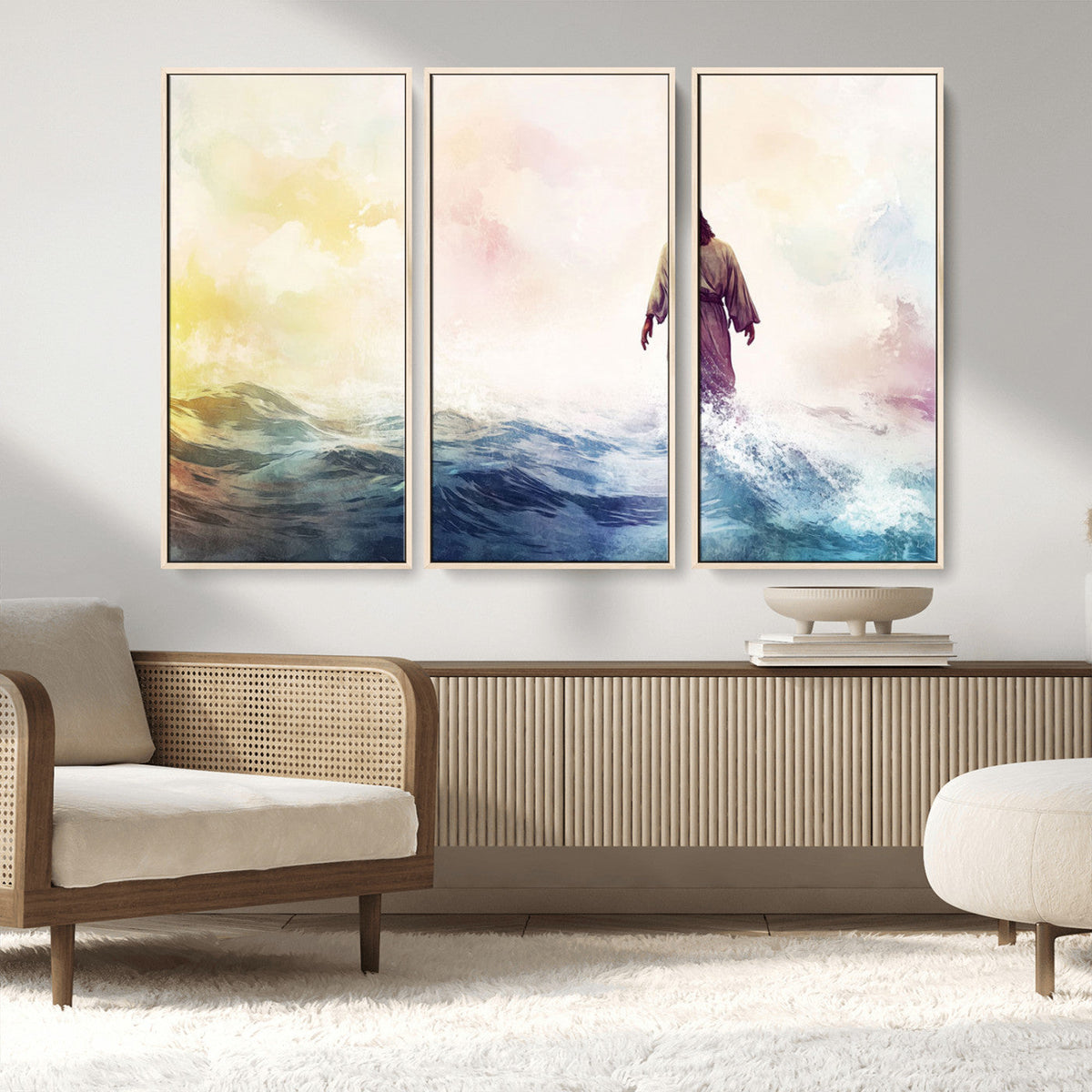 Watercolor Jesus Walking on Water Canvas Print, Christian