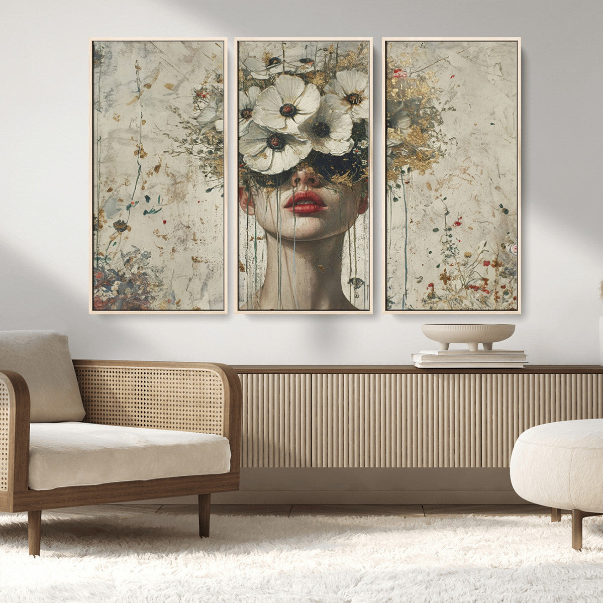 Abstract Floral Women Patel Wall Art Canvas Print