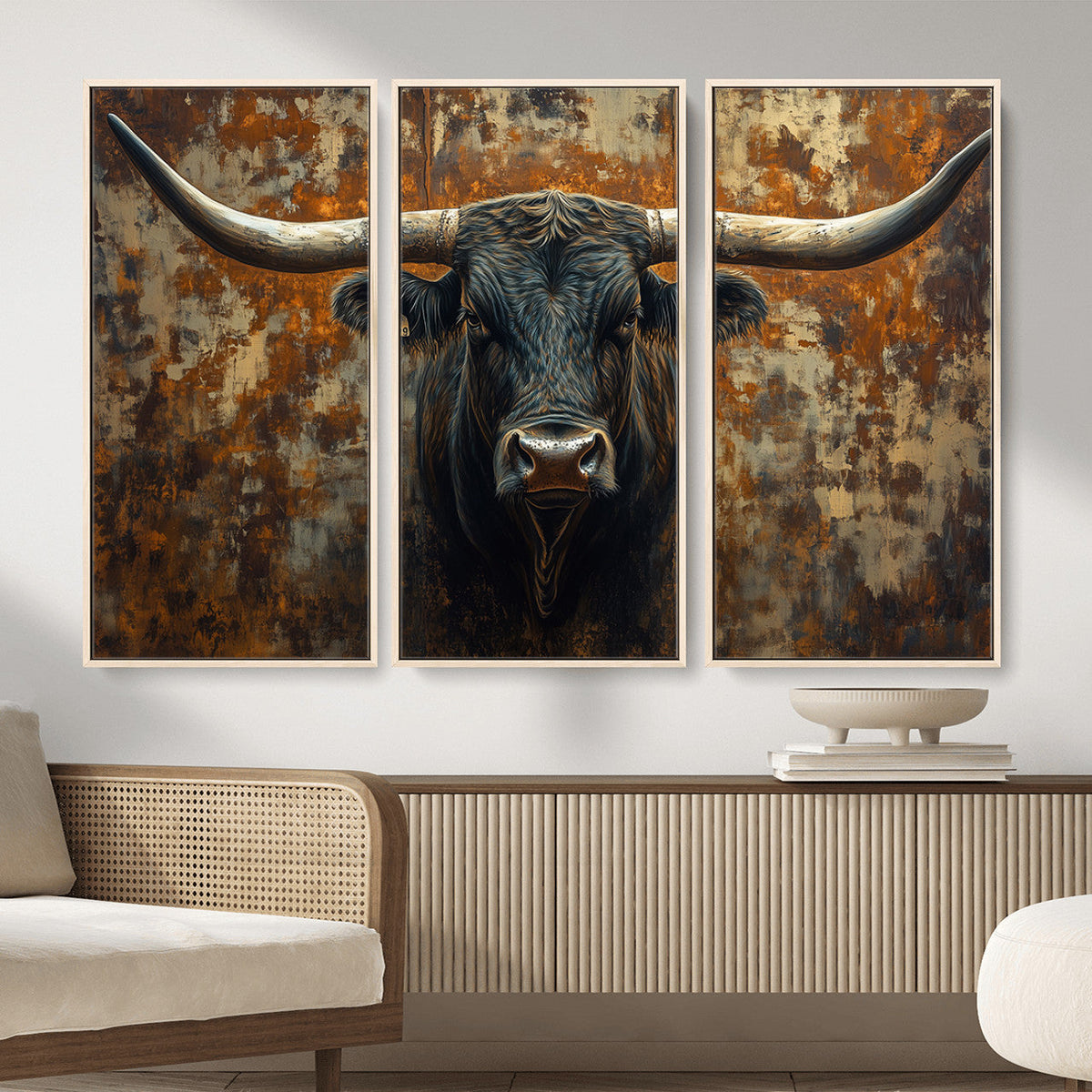 Longhorn Texas Cow Bull Wall Art | Rustic Farmhouse Canvas