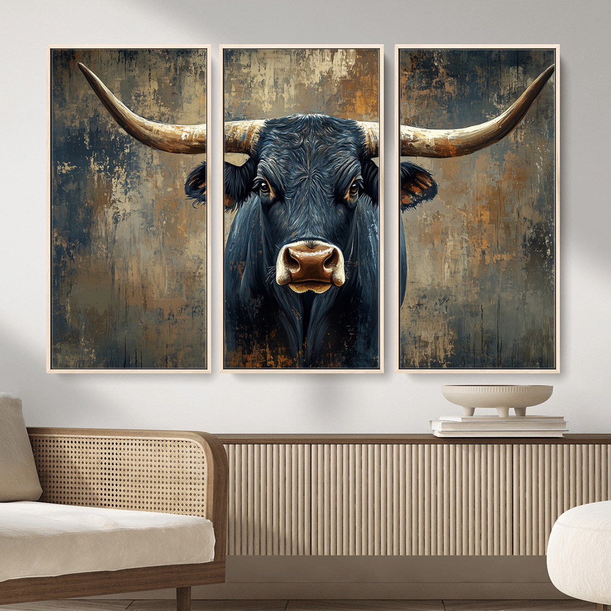 Texas Western Wall Art Canvas Print - Abstract Cow Longhorn