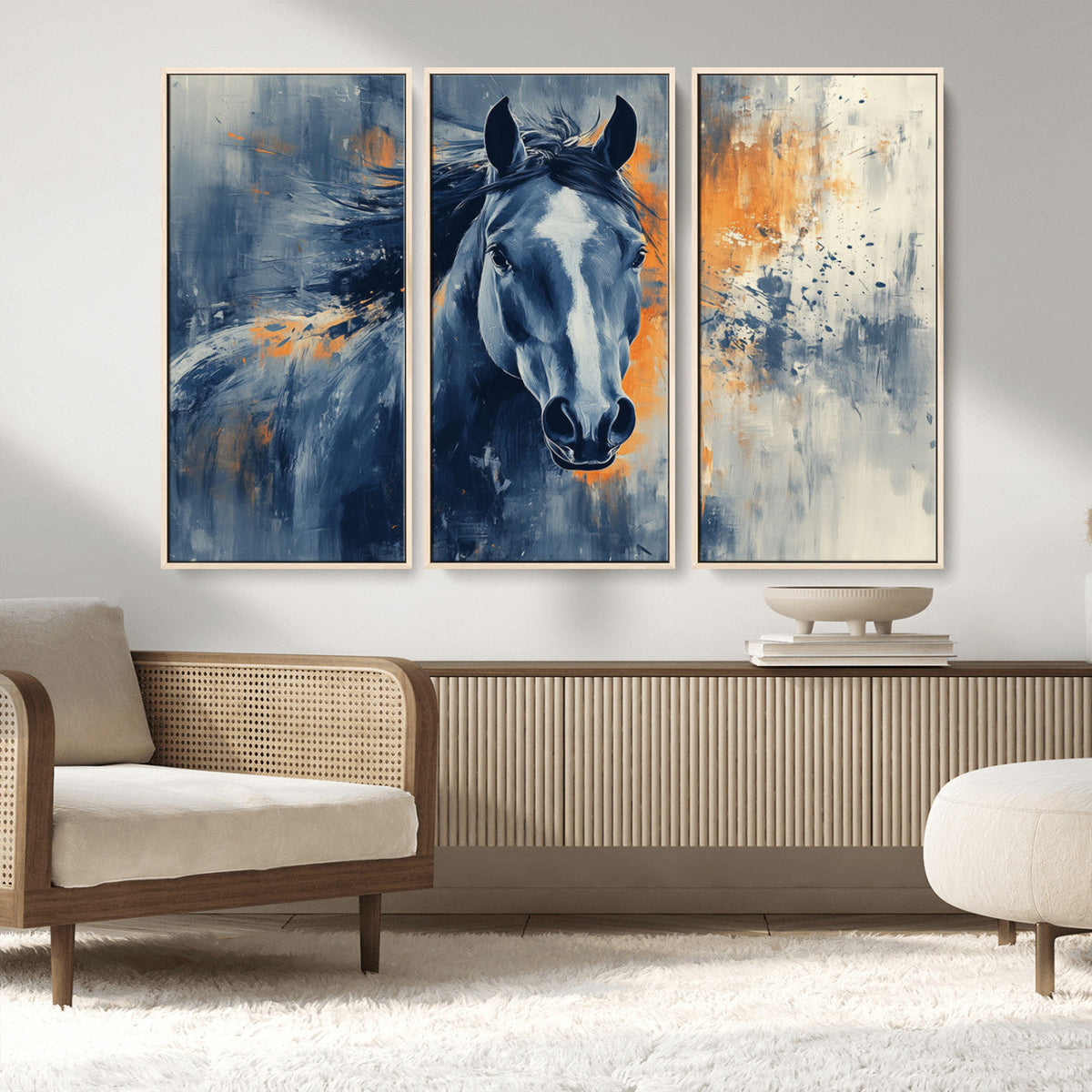 Abstract Blue Horse Wall Art Print Canvas | Horse Wall Art