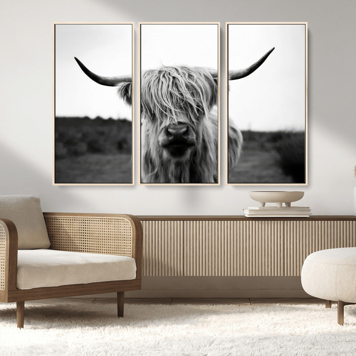 Highland Cow Wall Art | Black and White Farmhouse Decor |