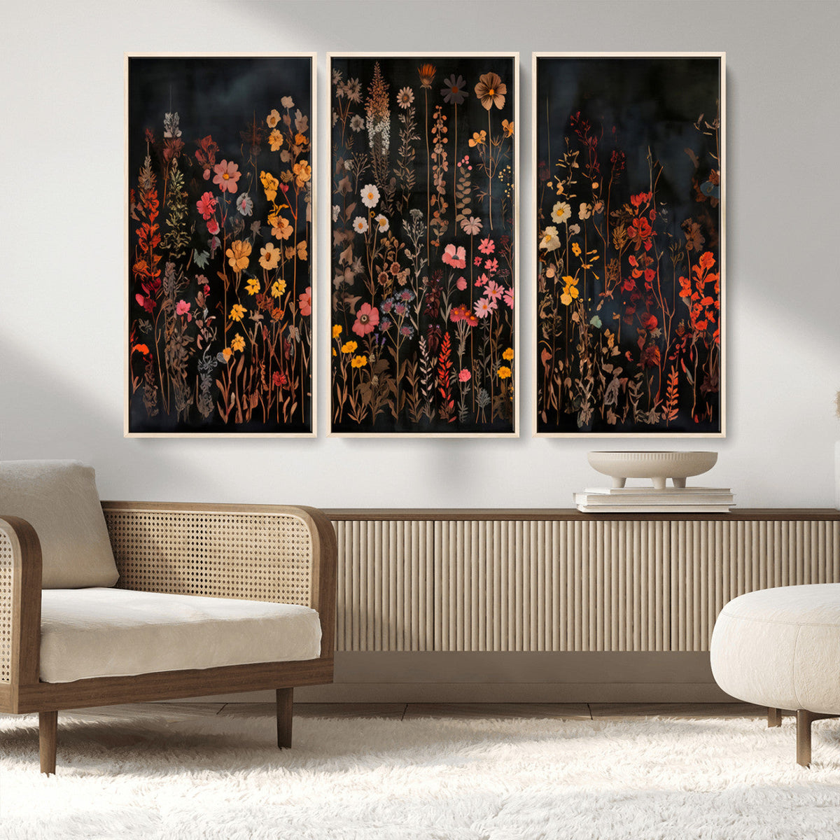 Large Floral Painting Print Illustration Flowers Canvas Wall