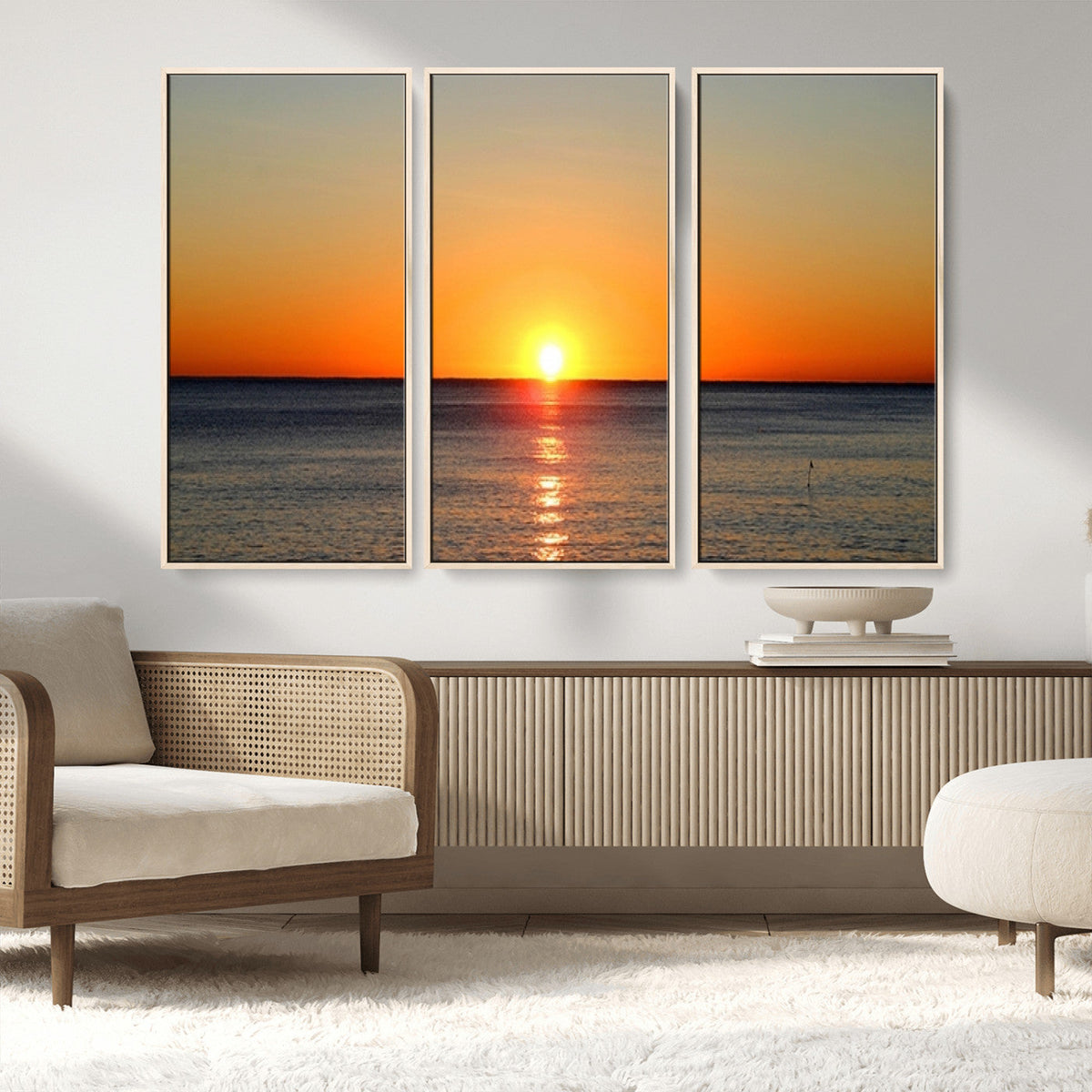 Golden Horizon Sunset Over Ocean Wall Art Canvas Print –