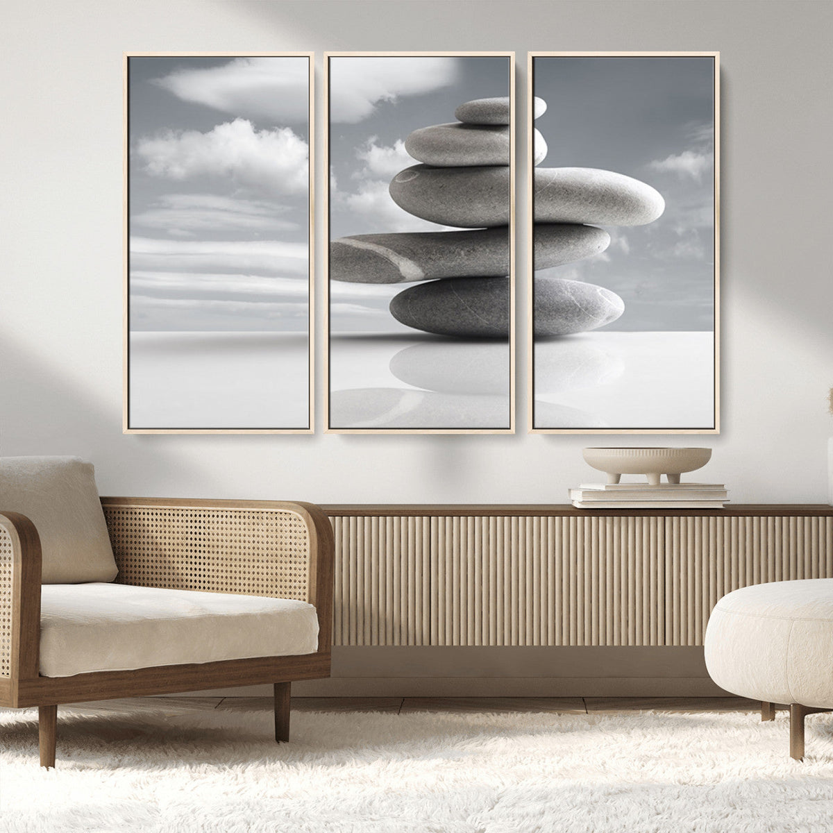 Still Life Black and White Zen Stones Wall Art Canvas,