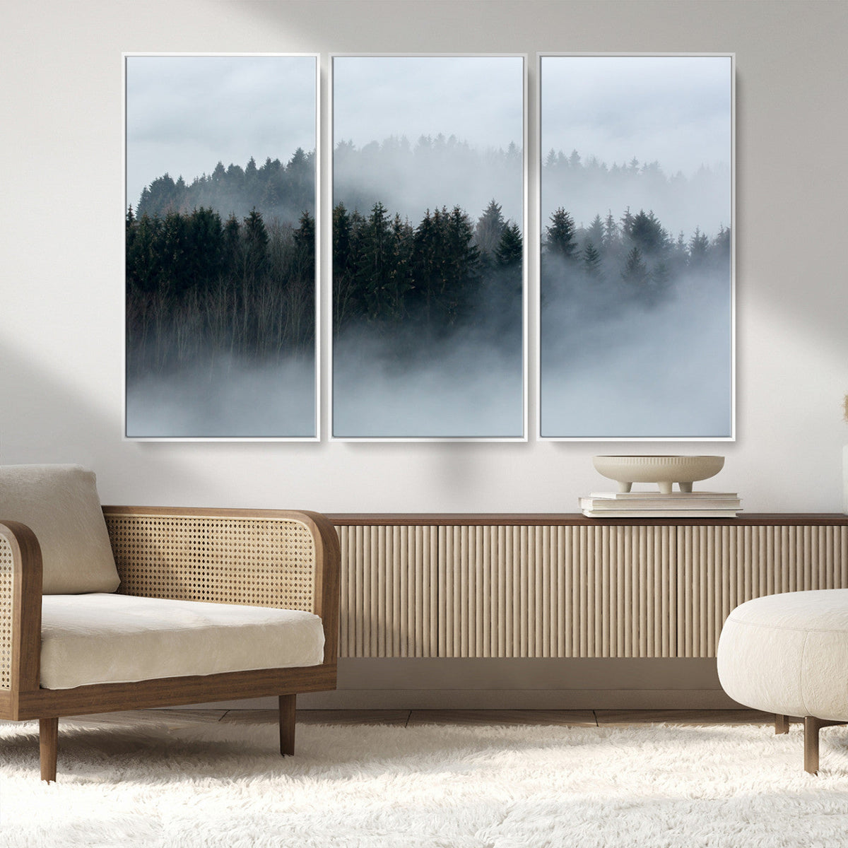 Autumn and Misty Trees in the Forest Wall Art Canvas Print,