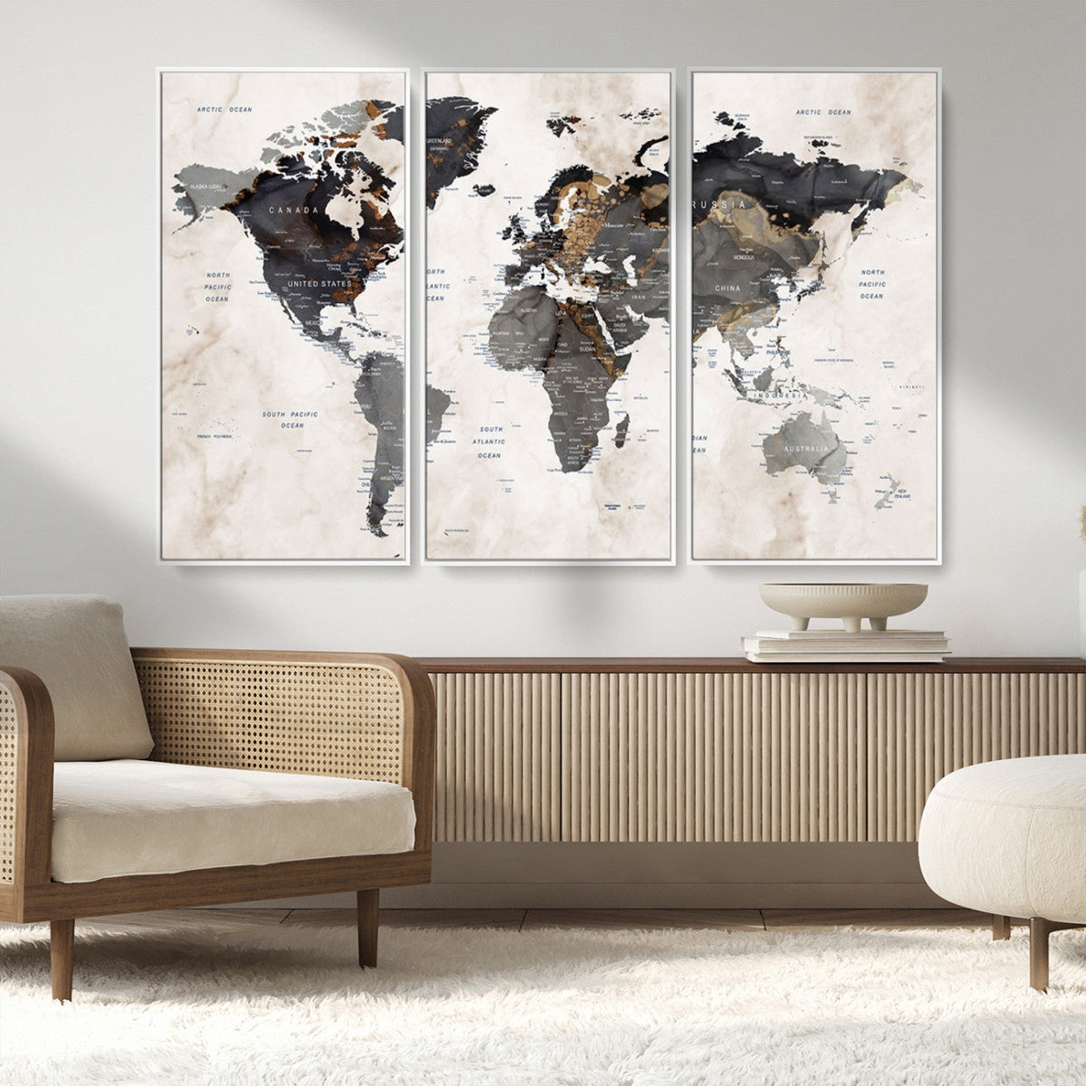 Abstract Map Printing - Modern World Map Canvas Wall Art for