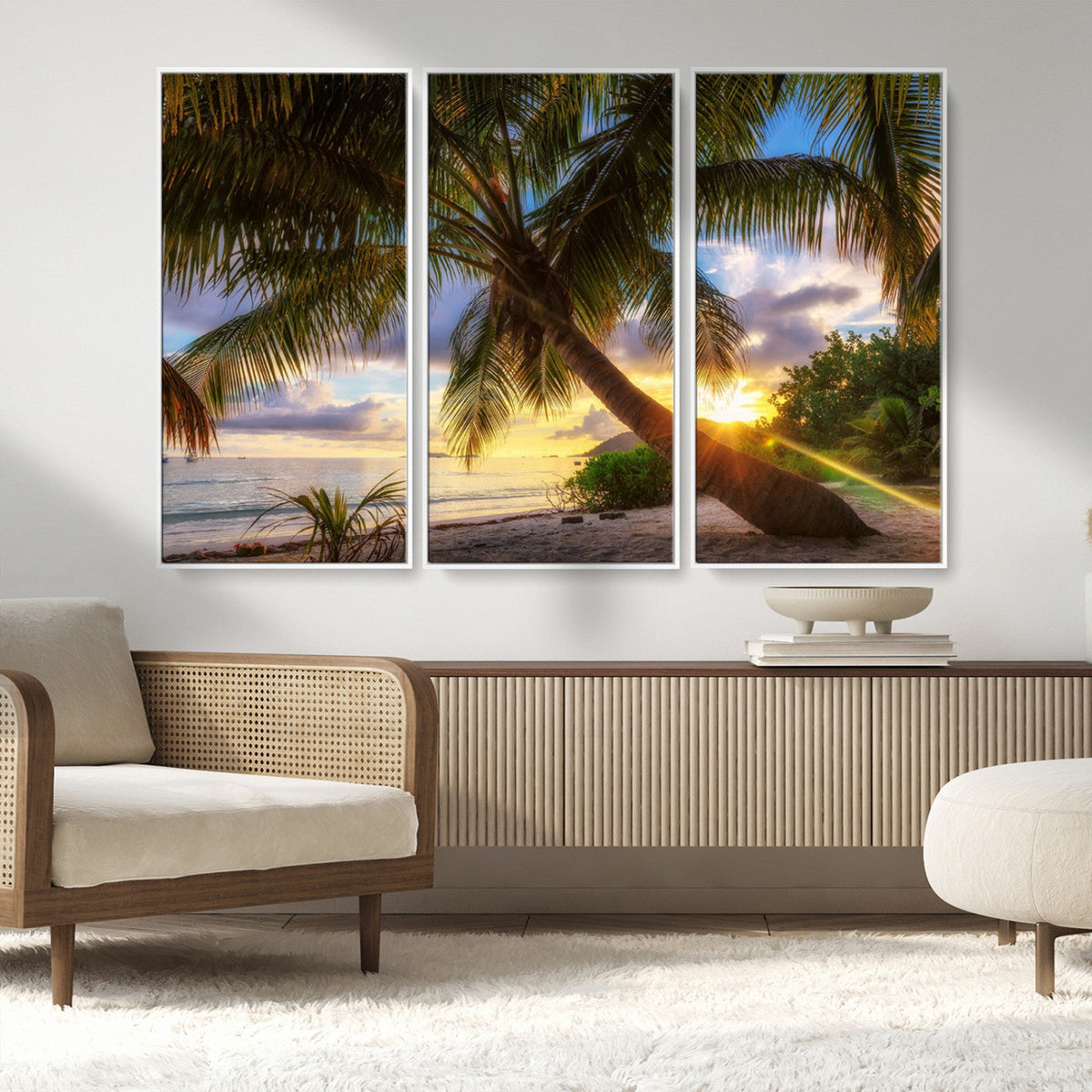 Tropical Island Sunset on the Beach Palms Wall Art Canvas