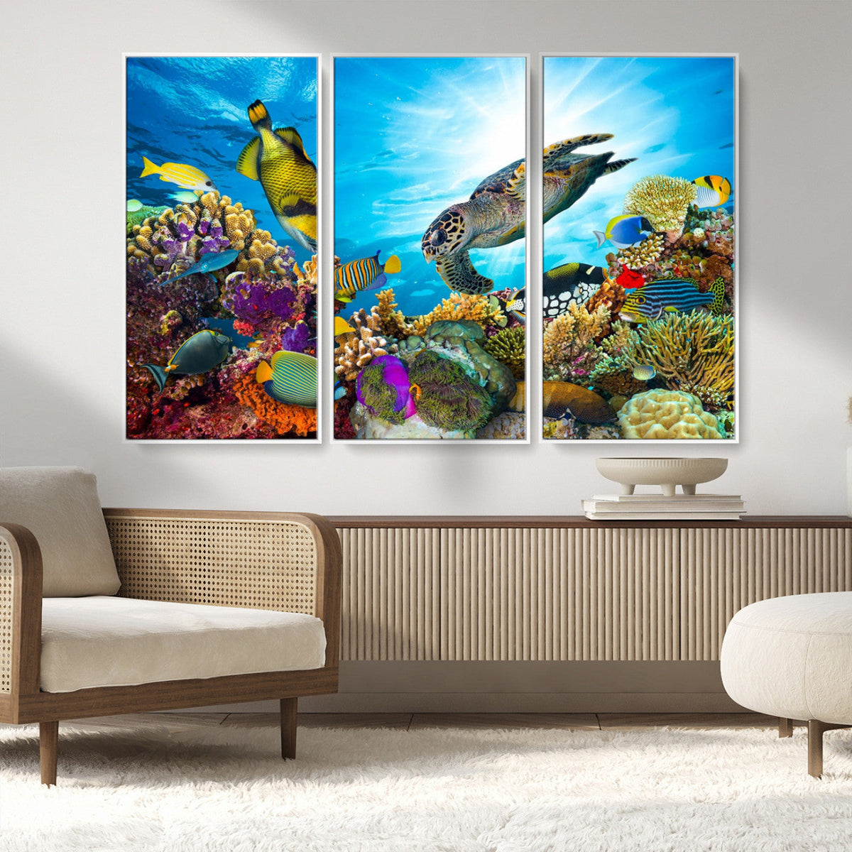Aquatic Life Sea Turtles Fish Wall Art Canvas Print