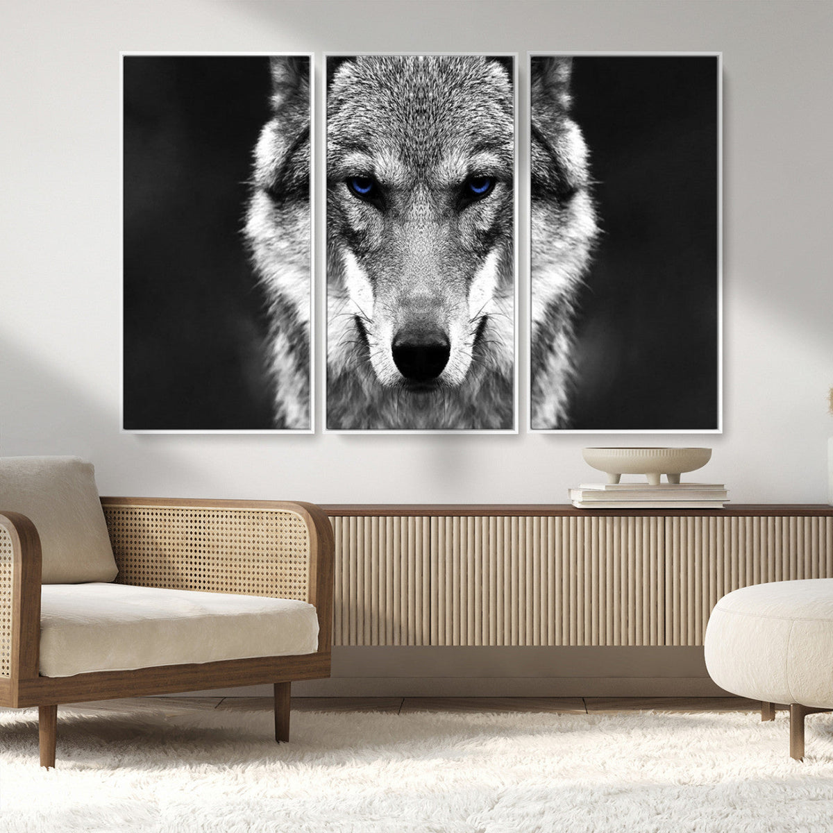 Black and White Wild Wolf Wall Art Canvas Print