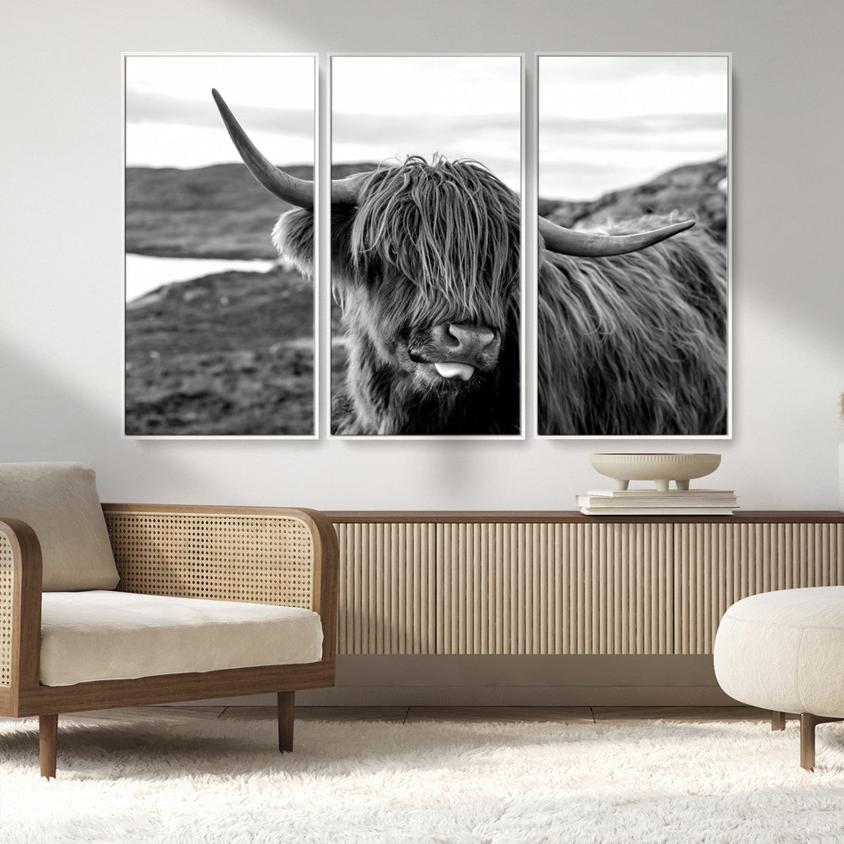 Longhorn Steer Canvas Print Wall Art, Highland Cow Canvas