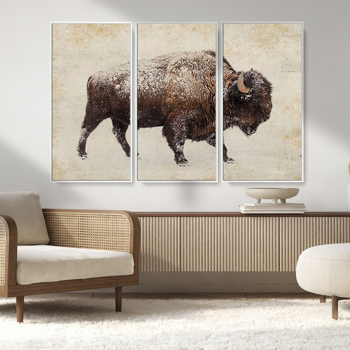 Buffalo Wall Art, Western Bison Canvas Print, Rustic Buffalo