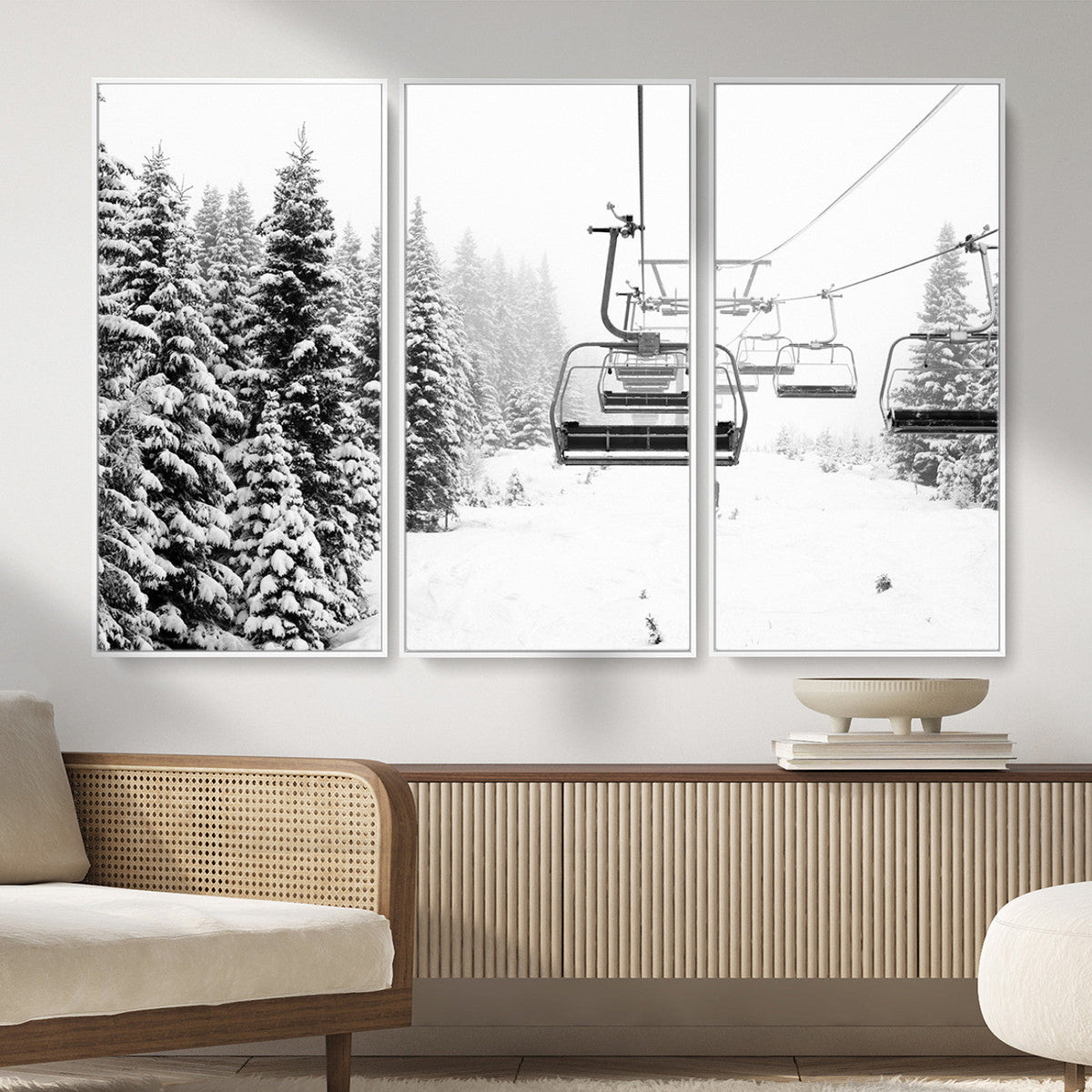 Ski Wall Art - Ski Lift Wall Art Canvas Print Snow Covered