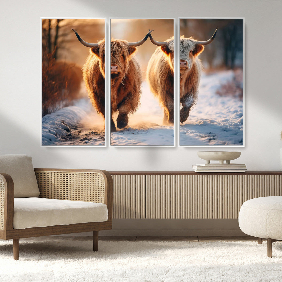 Scottish Highland Cow Horn Farm Wall Art Canvas Print