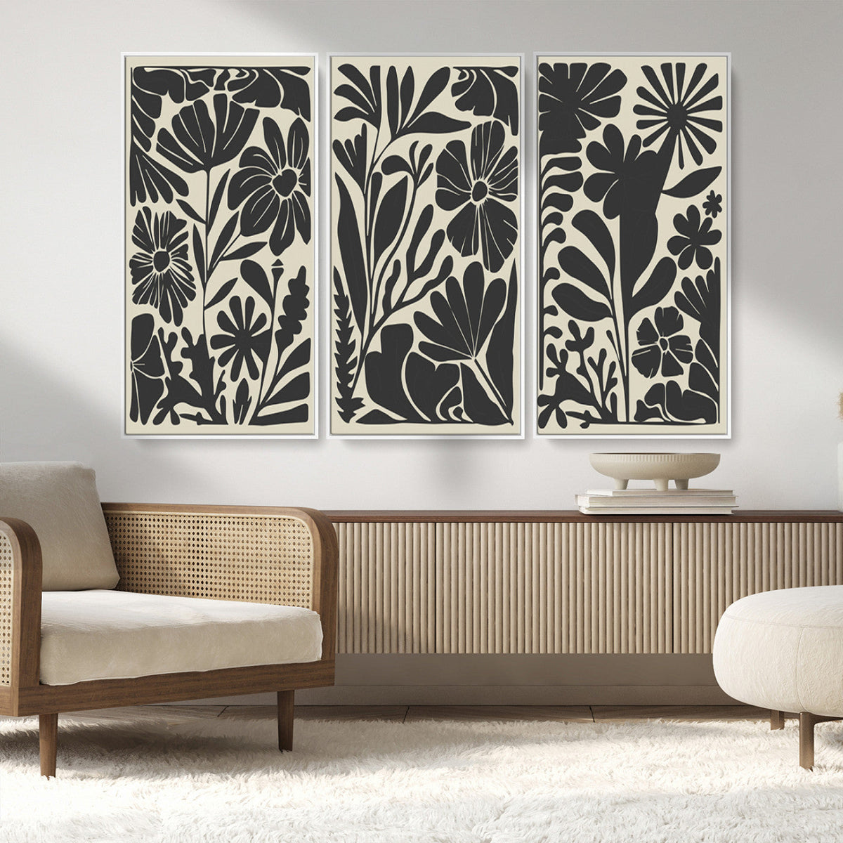 Modern Botanical Wall Art - Floral Black and White Canvas