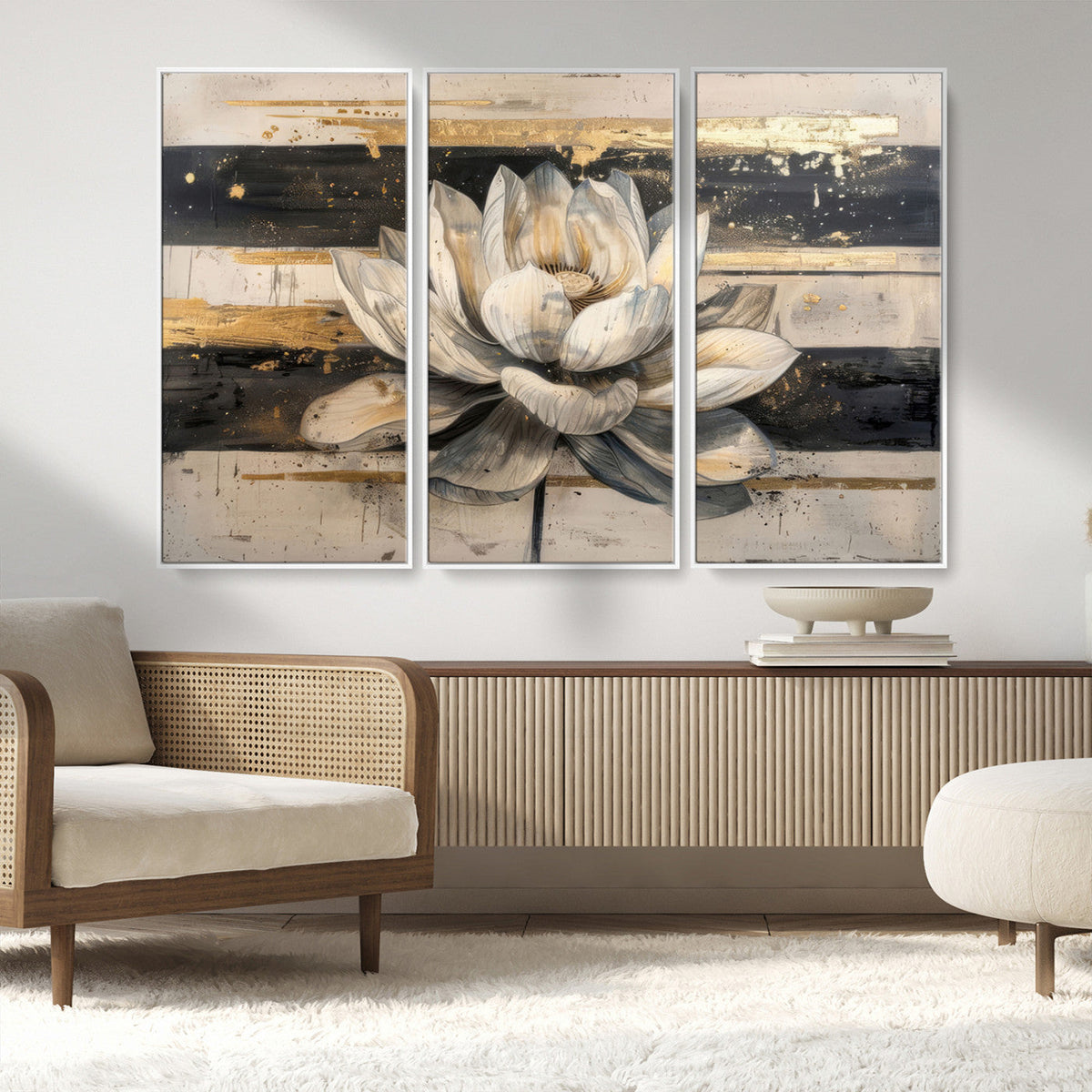 Lotus Flower Wall Art – Framed Abstract Floral Canvas