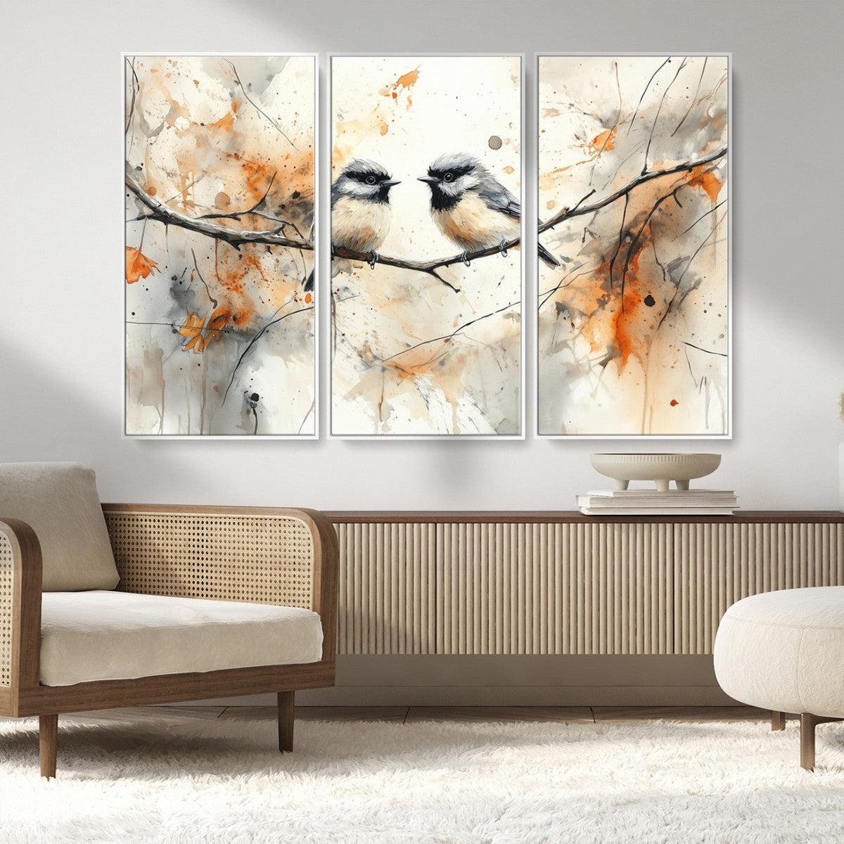 Abstract Watercolor Chickadee Bird Canvas Wall Art Print -