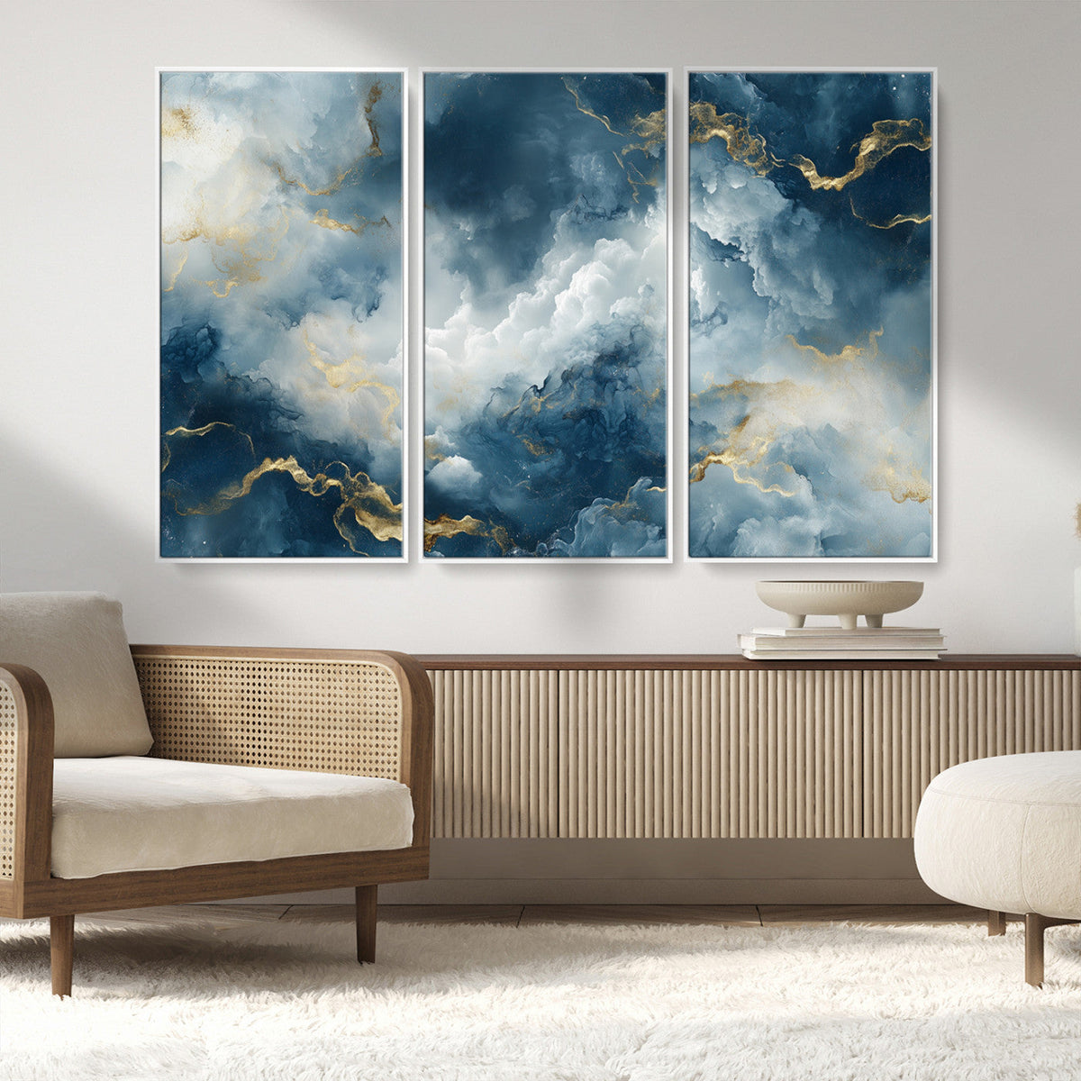 Large Abstract Print - Luxe Blue and Gold Abstract Canvas