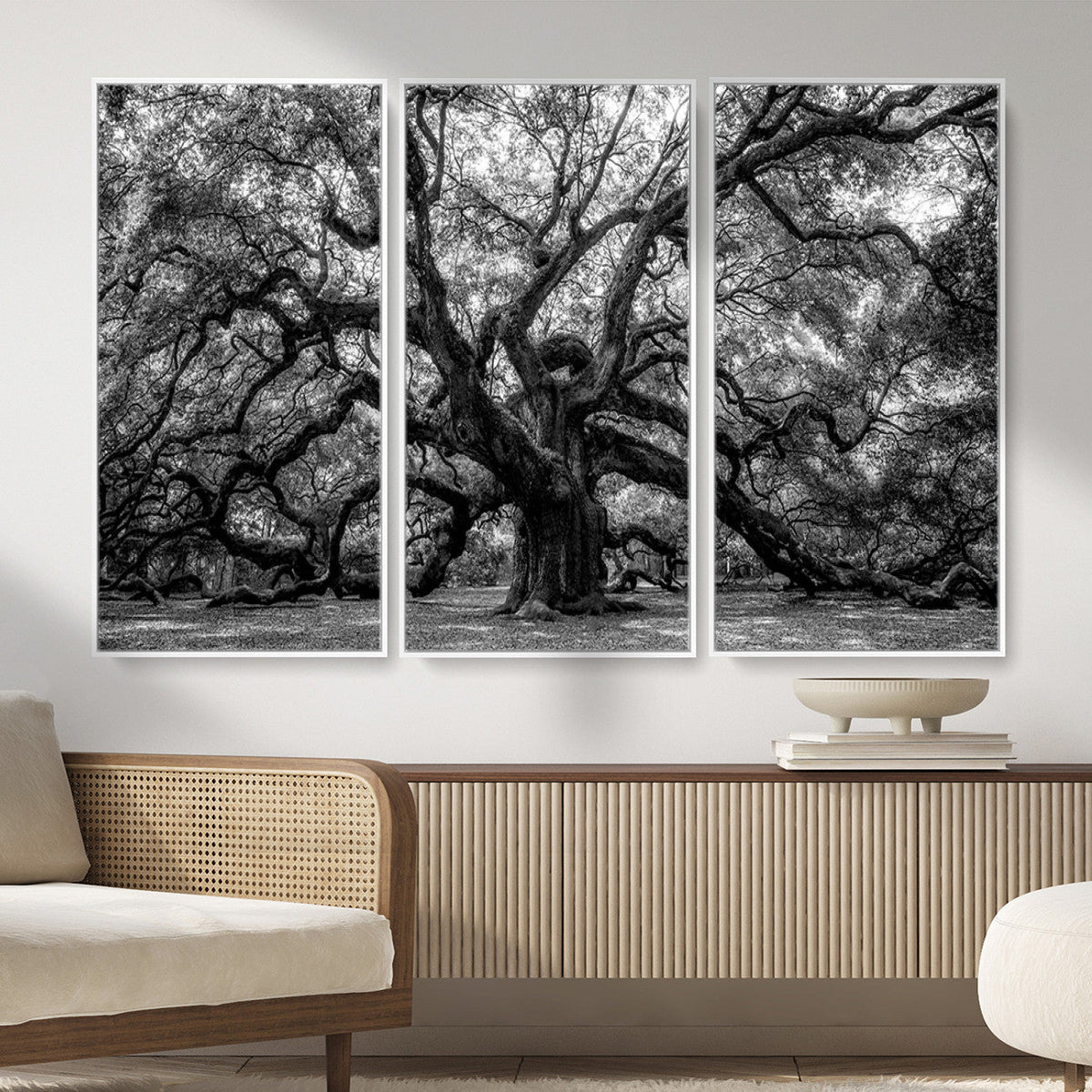 Black and White Old Angel Oak Tree Wall Art Canvas Print