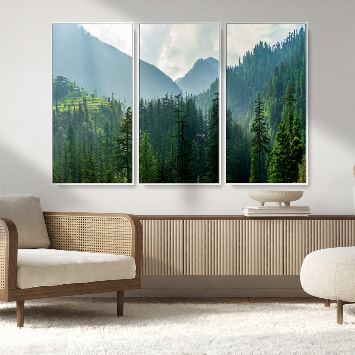 Misty Forest Mountain Wall Art Canvas Print – Framed Serene