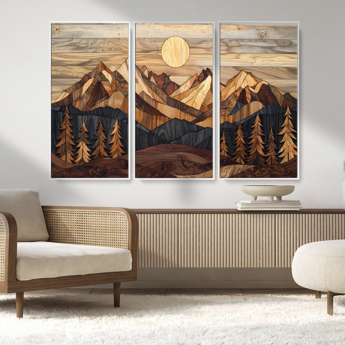 Wood Mountain Landscape Wall Art Canvas Print – Framed