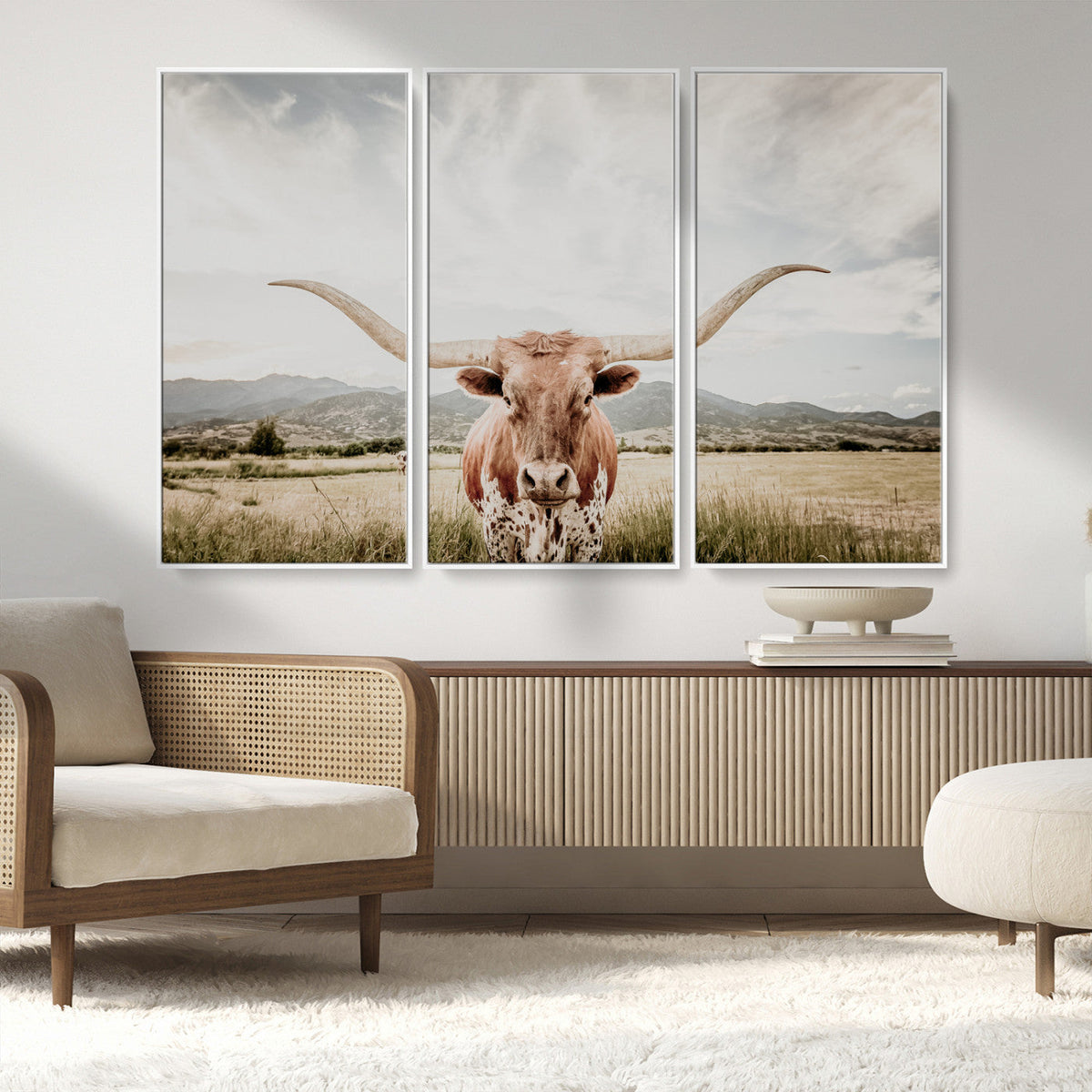 Texas Longhorn Wall Art Canvas Print – Framed Western Cow