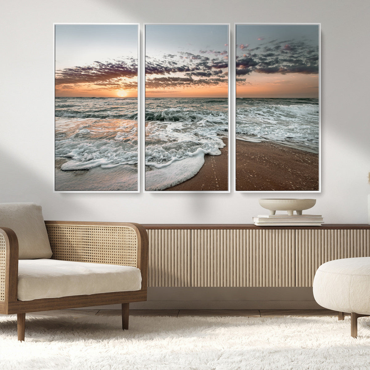 Ocean Sunset Wall Art Canvas Print – Framed Beach Waves