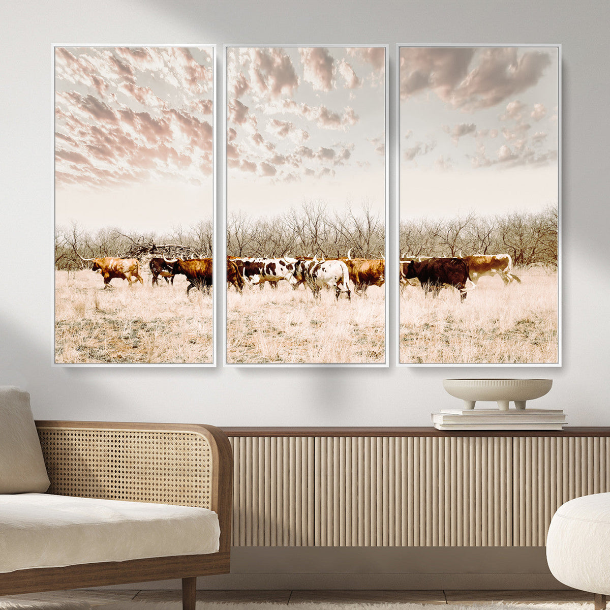 Longhorn Cattle Wall Art Canvas Print – Framed Texas Ranch