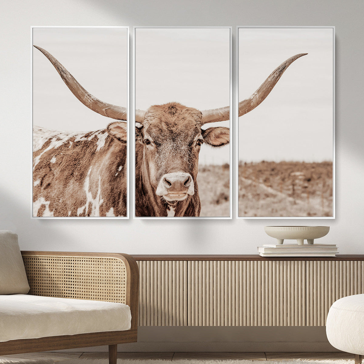 Longhorn Cow Wall Art Canvas Print – Framed Texas Ranch