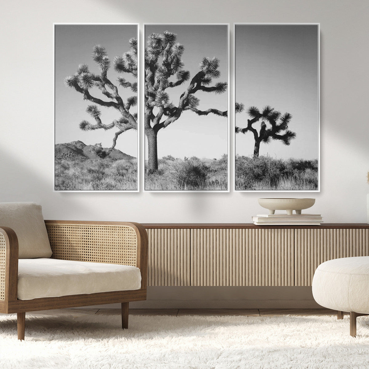 Joshua Tree Wall Art Canvas Print – Framed Monochrome Desert