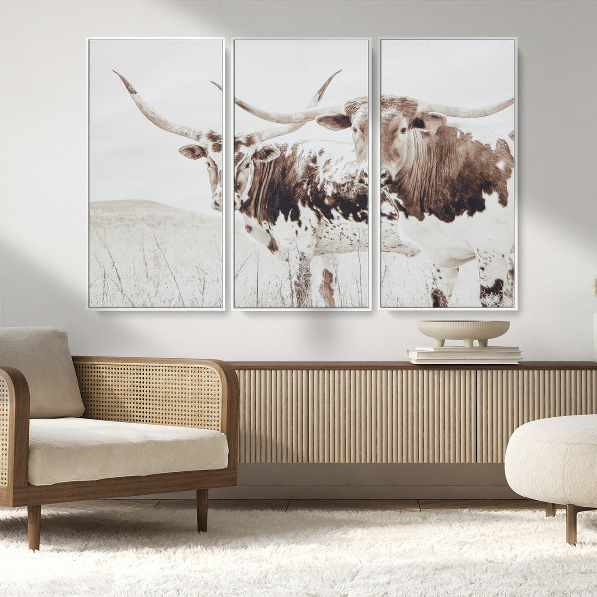 Longhorn Wall Art Canvas Print – Framed Western Cow Rustic