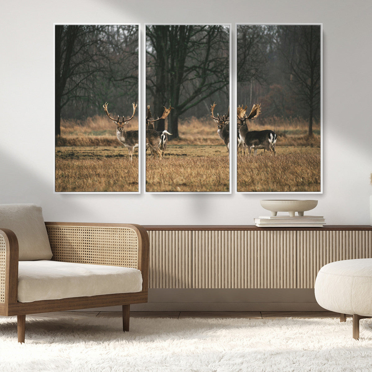 Deer Wall Art Canvas Print – Framed Rustic Wildlife Stags