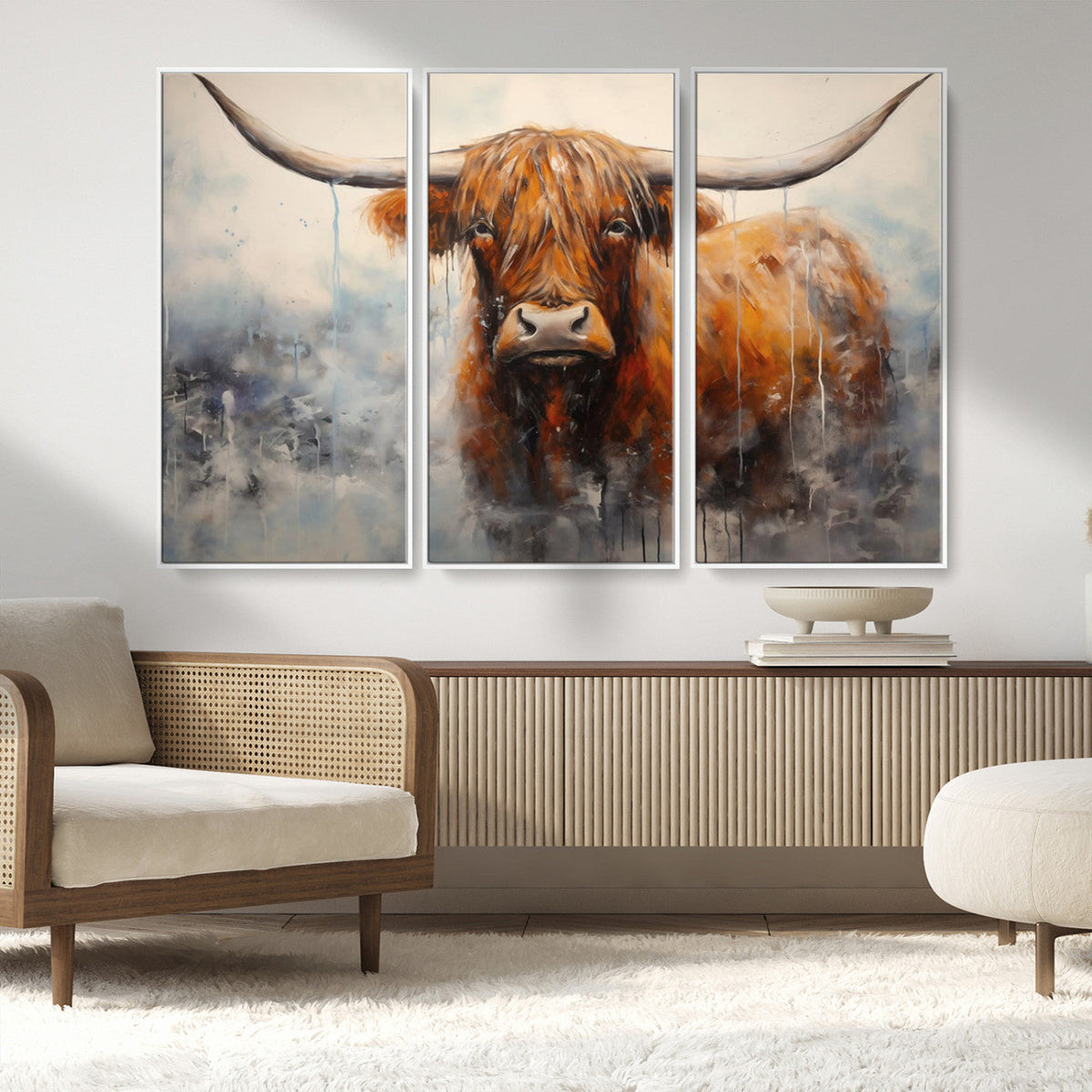 Scottish Highland Wall Art Canvas Print, Framed Longhorn Art