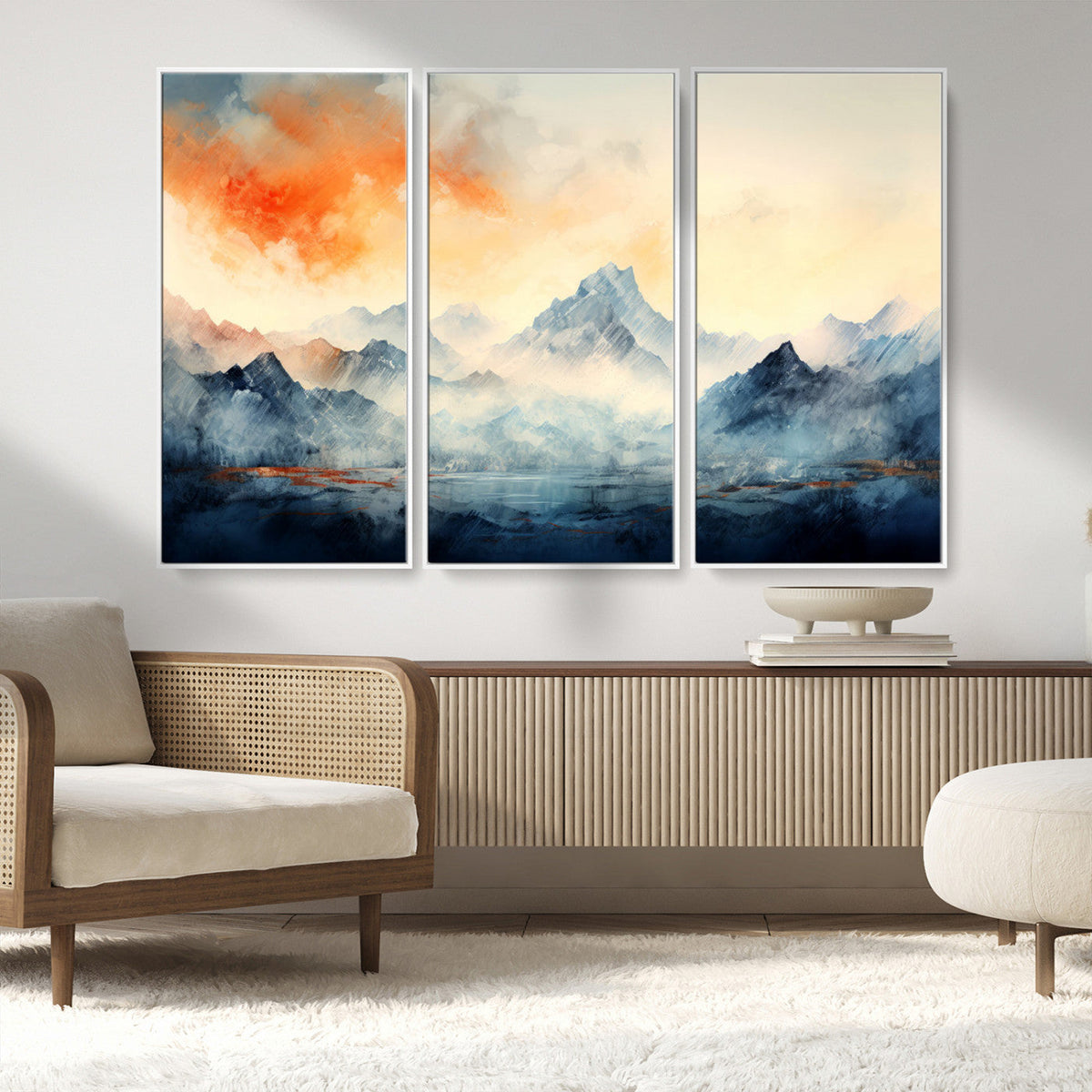 Warm Clouds Abstract Mountain Wall Art Canvas Print