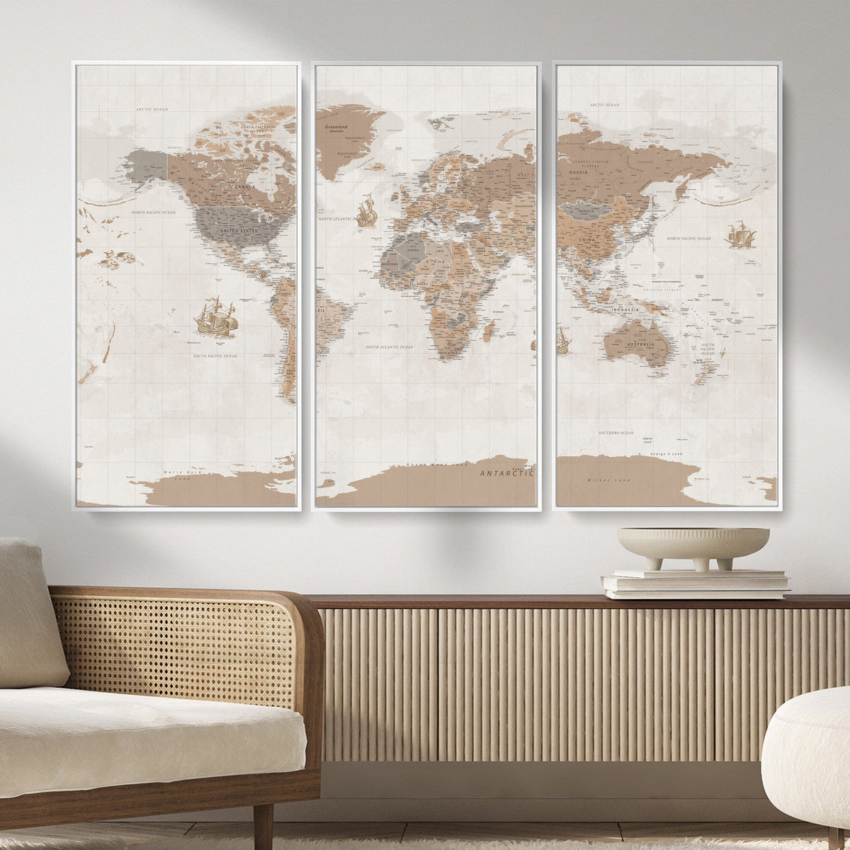 Framed Large World Map Canvas Print for Office Decor