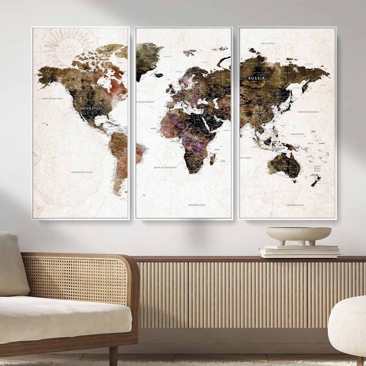 Watercolor World Map Print - Large Wall Art Canvas Print for
