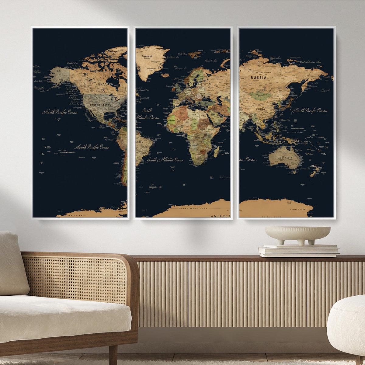 Vintage World Map Canvas on the Dark Background Wall Art