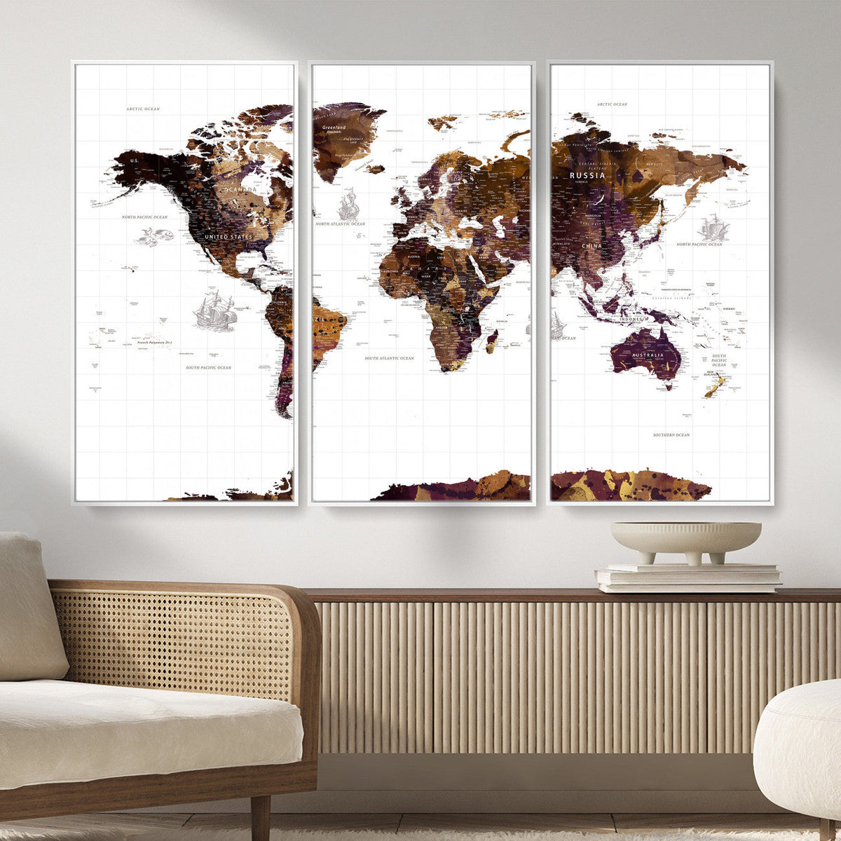 Rustic World Map Wall Art Canvas Print | Large World Map on