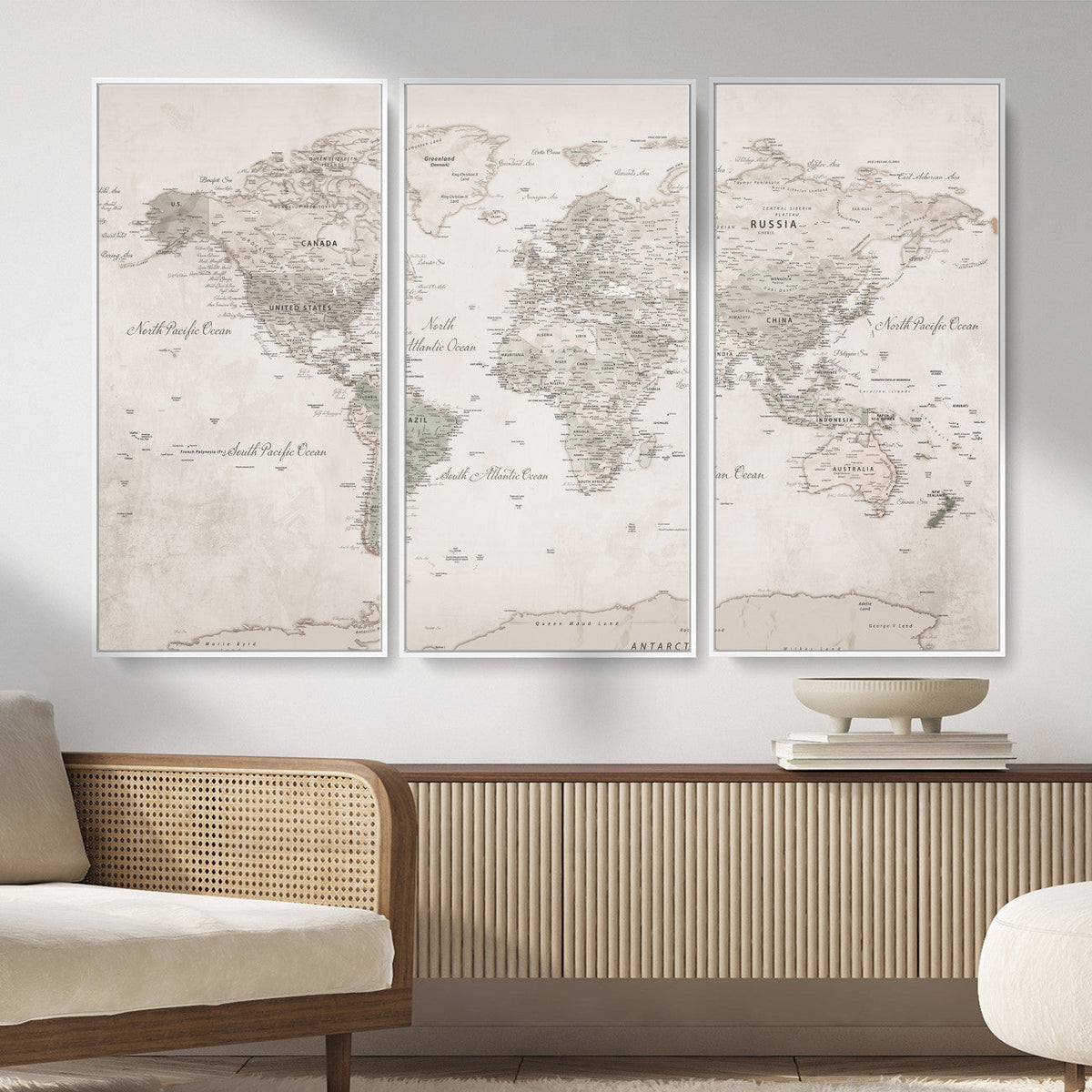 Antique Style World Map Canvas Print - Vintage Detailed