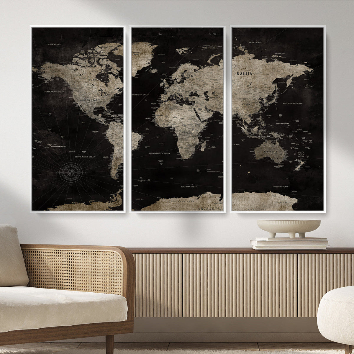 Detailed World Map Wall Art Print - Large Framed World Map