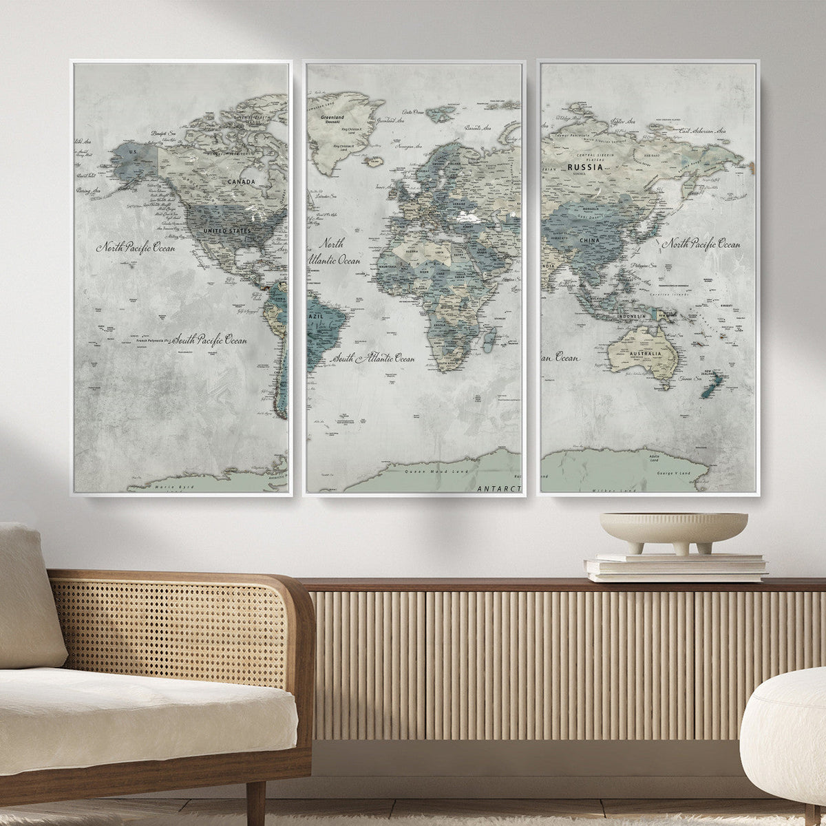 Neutral Vintage World Map Canvas Wall Art Print, Classic Map