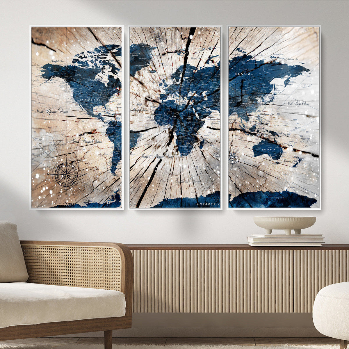 Rustic World Map Canvas Print – Framed Wall Art for Couples,
