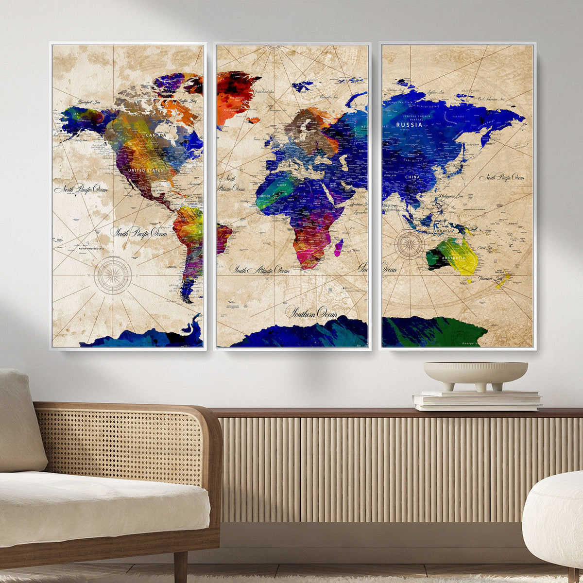 Watercolor World Map Canvas Print – Framed Wall Art for