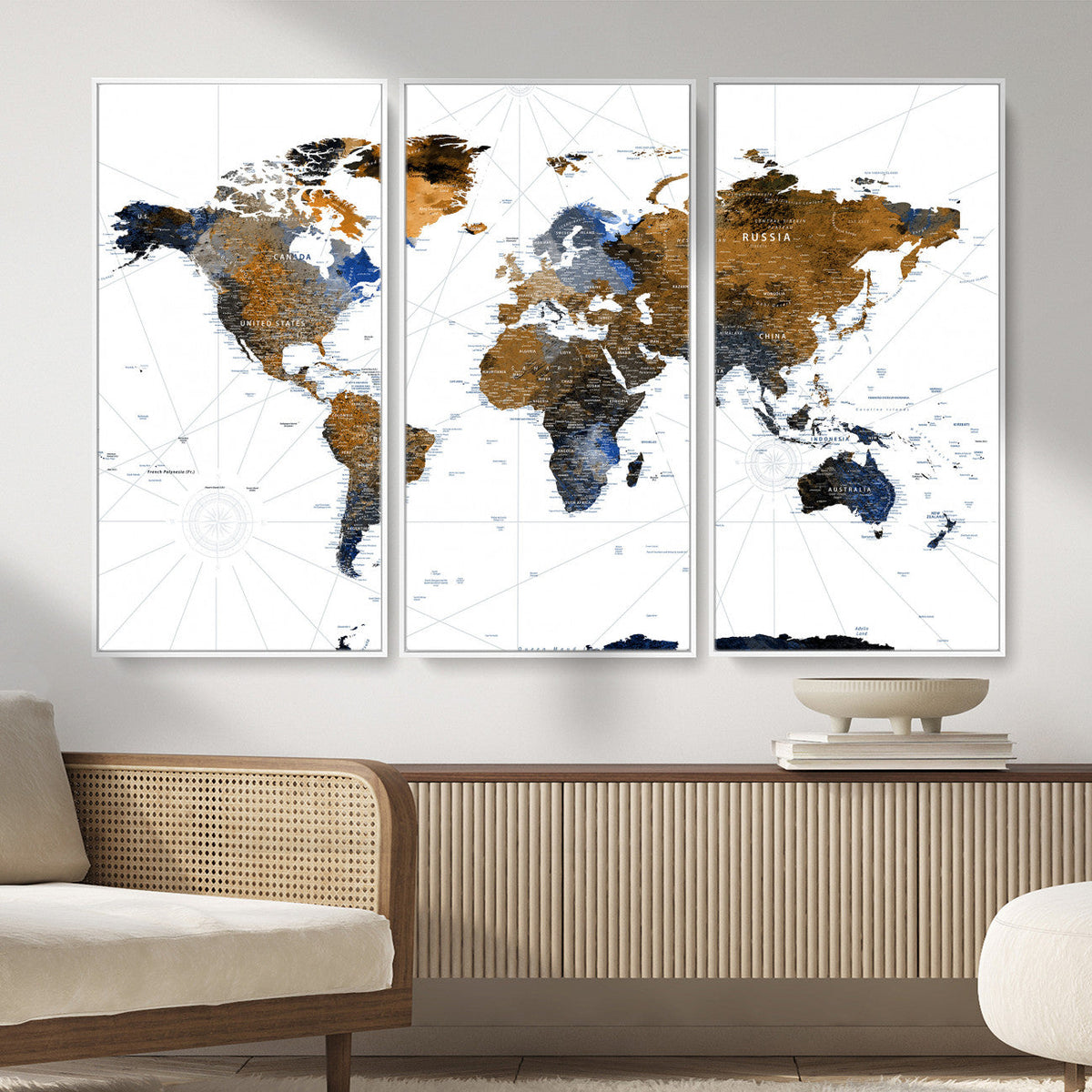 Colorful Watercolor World Map Canvas Wall Art – Framed